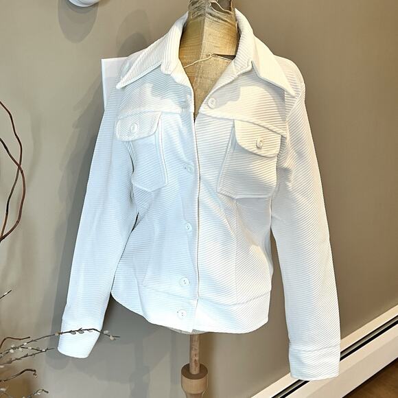 Vintage 70s Blazer Women Small White Handmade Ribbed Polyester‎ Coastal Nautical - Picture 1 of 11